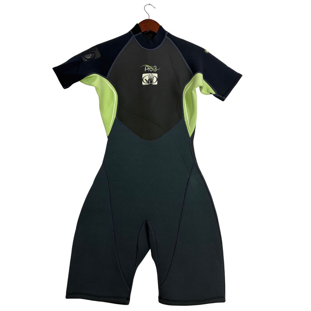 Body Glove Womens Wetsuit 9/10 Black Teal Short Sleeve Springsuit Back Zip